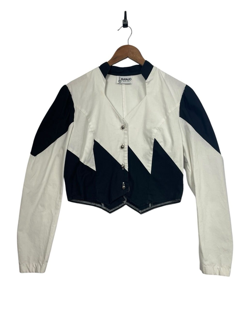 Vintage Banjo Western Dallas Texas Black White Colorblock Crop Jacket Top SM